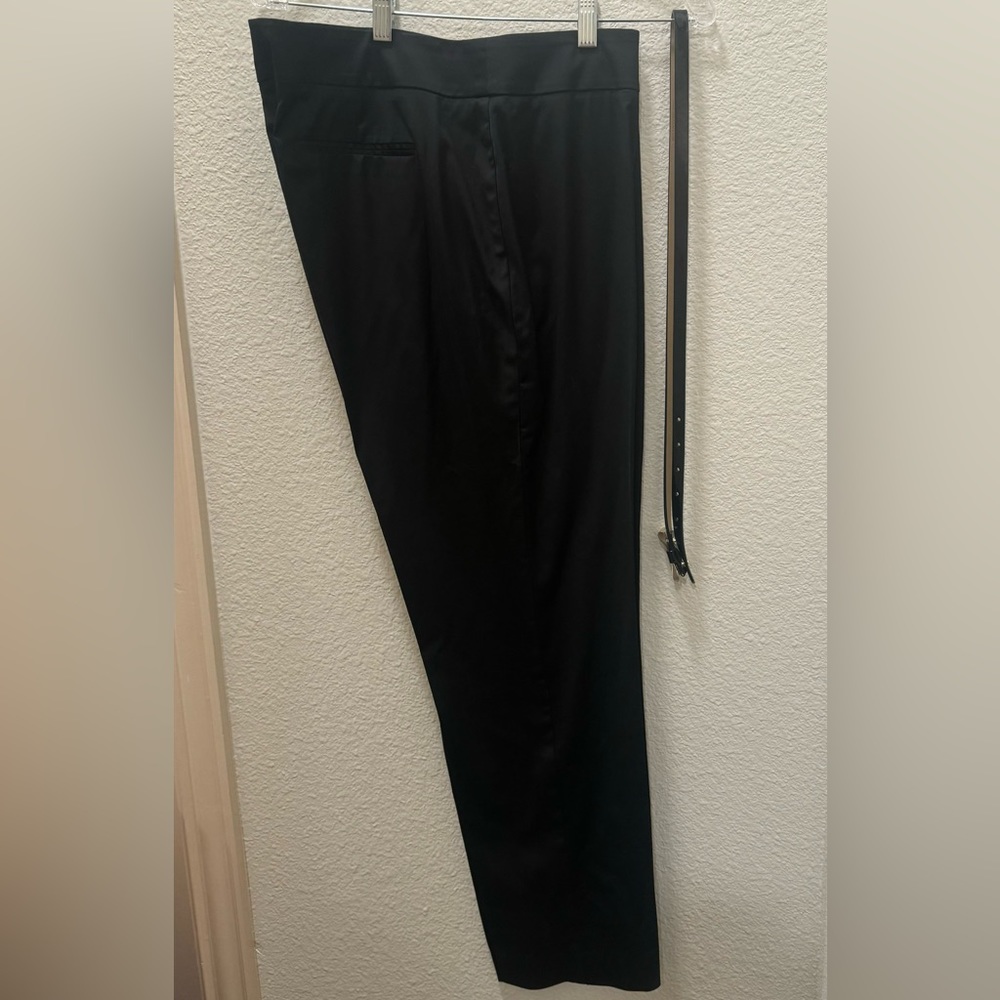 Black stretchy pants from Talbots side 14.  Black belt has gold bow buckle